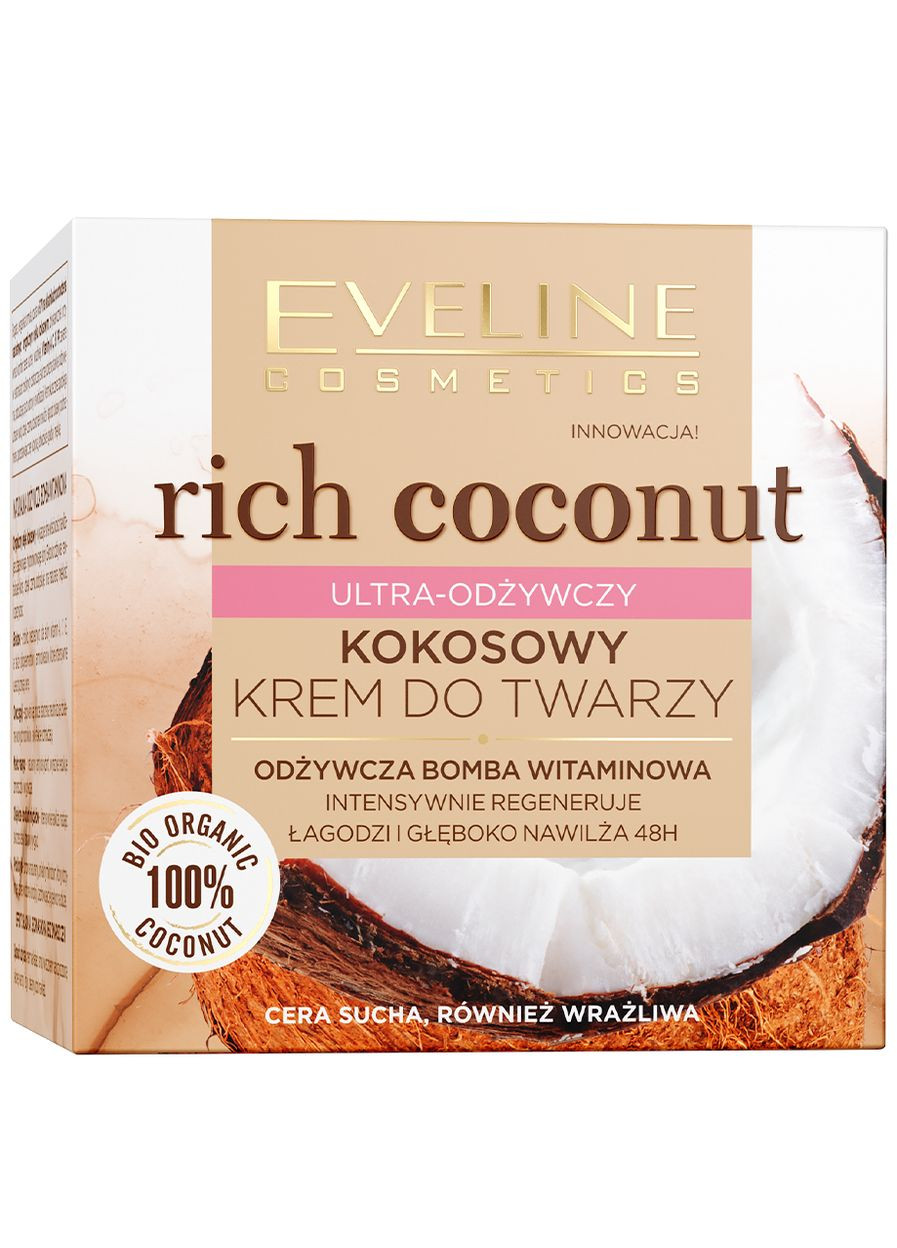 Eveline Cosmetics Мультипоживний кокосовий крем для обличчя Eveline Rich Coconut, 50 мл — Крем, Польща (328396130)