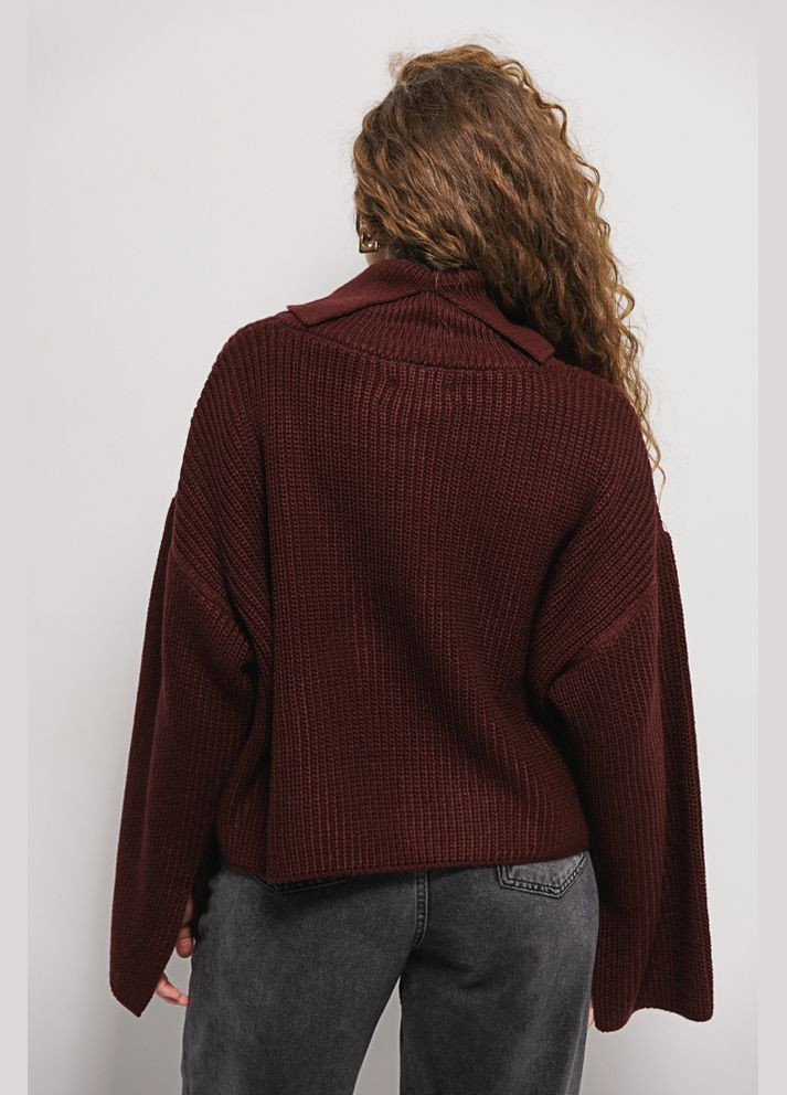 Укорочений вязаний светр чорний з розрізом ззаду на комірі Arjen (304251236)