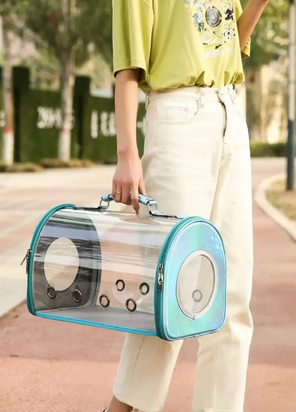 Сумка переноска для тварин котів собак з прозорими стінками вентиляцією ручкою 42х25х28 см розмір L (477331-Prob) Блакитна Unbranded (296984594)