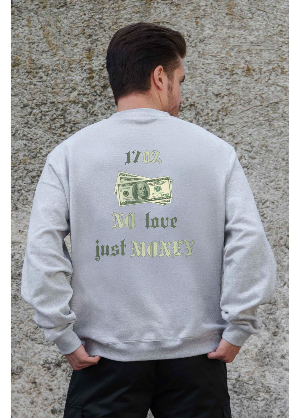 Серый мужской утепленный оверсайз свитшот на флисе с принтом dollar Without однотонный без декора (361267570)