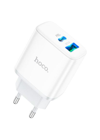 Зарядное устройство C105A Stage 1xUSB-C PD20W + 1xUSB QC3.0 + cable USB-C to USB-C White (6931474782922) Hoco C105A Stage 1xUSB-C PD20W + 1xUSB QC3.0 + cable US (369878321)