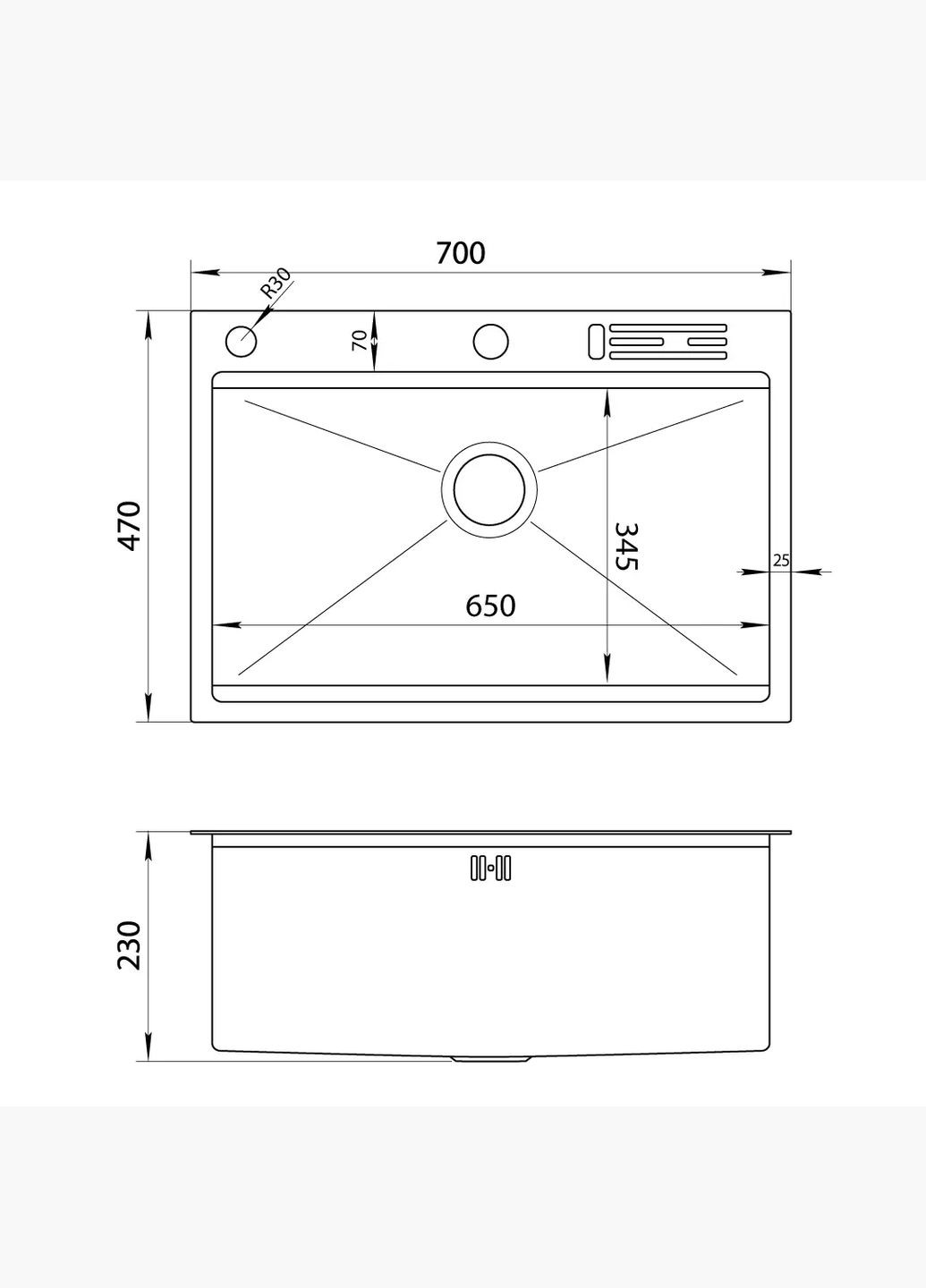 Комплект мийки на кухню та змішувача з нержавіючої сталі NS-7048 Nett (316390674)