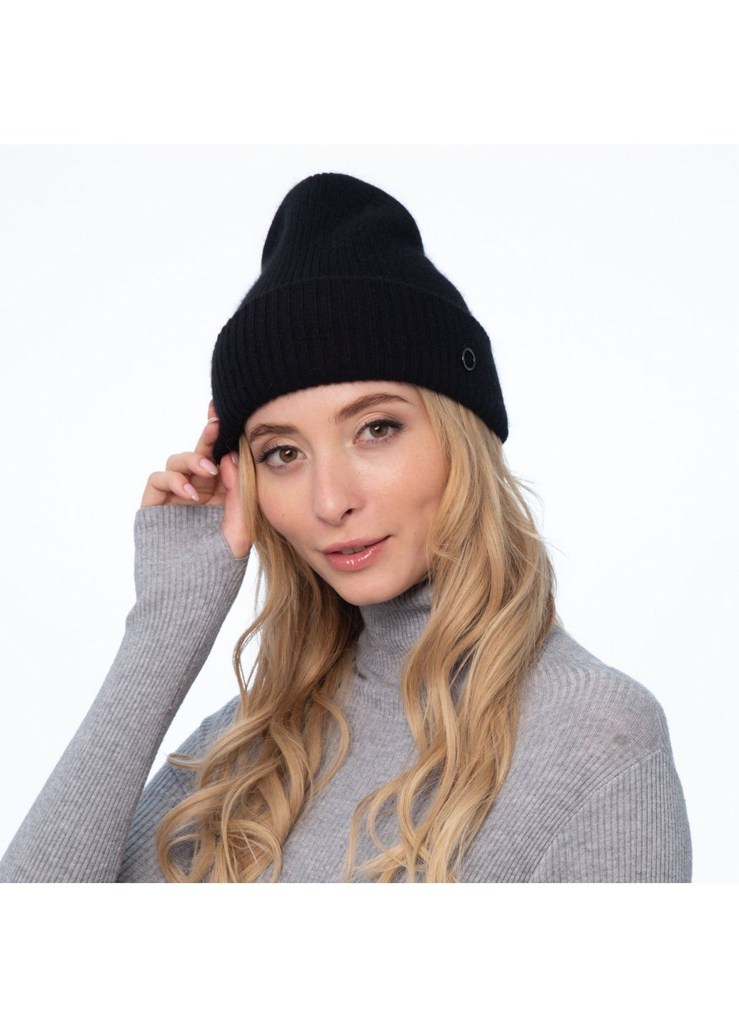 Шапка біні жіноча ангора з вовною чорна AVA LuckyLOOK 705-426 (322792590)