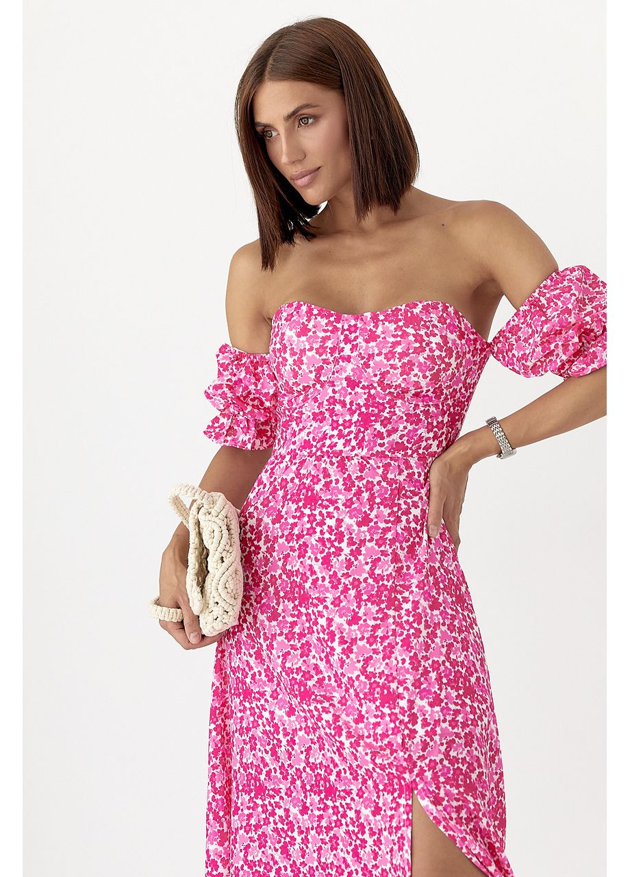 Рожева відвертий сукня-бюстьє з квітковим принтом - рожевий колір Lurex