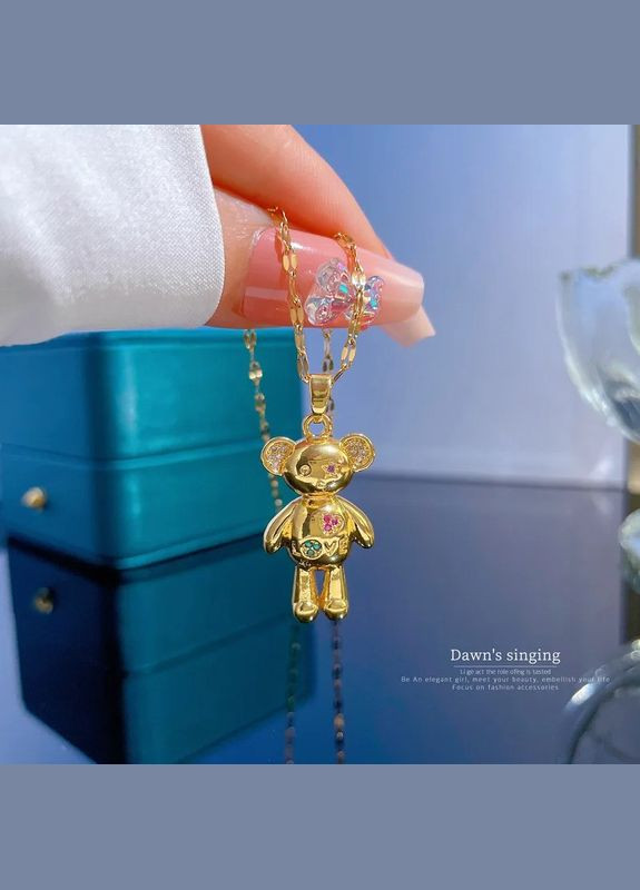 Женский кулон подвеска на цепочке Мишка с цветными камнями фианитами золотистый Liresmina Jewelry (294720901)