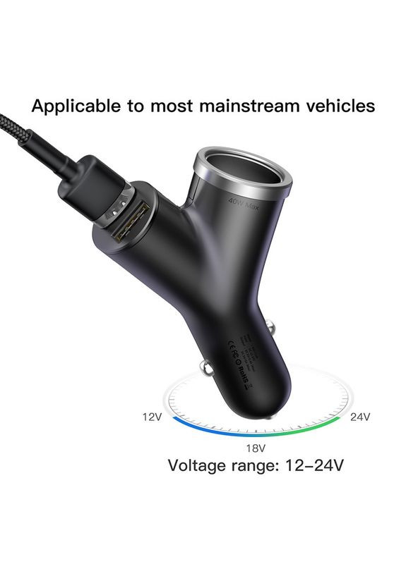 Адаптер автомобильный cigarette lighter extended car charger 2 USB 40W (CCALL-YX01) Baseus (300215834)