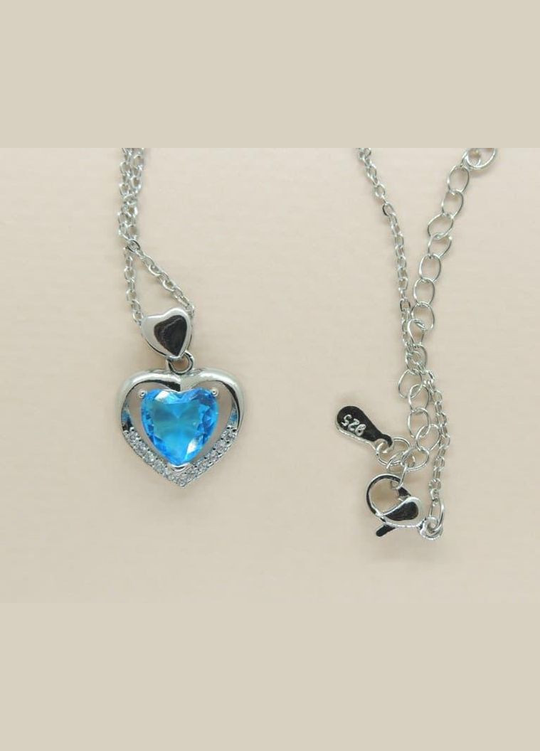 Кулон жіночий з ланцюжком Вічне серце води кулон сріблястий з синім каменем мед срібло Liresmina Jewelry (289361387)