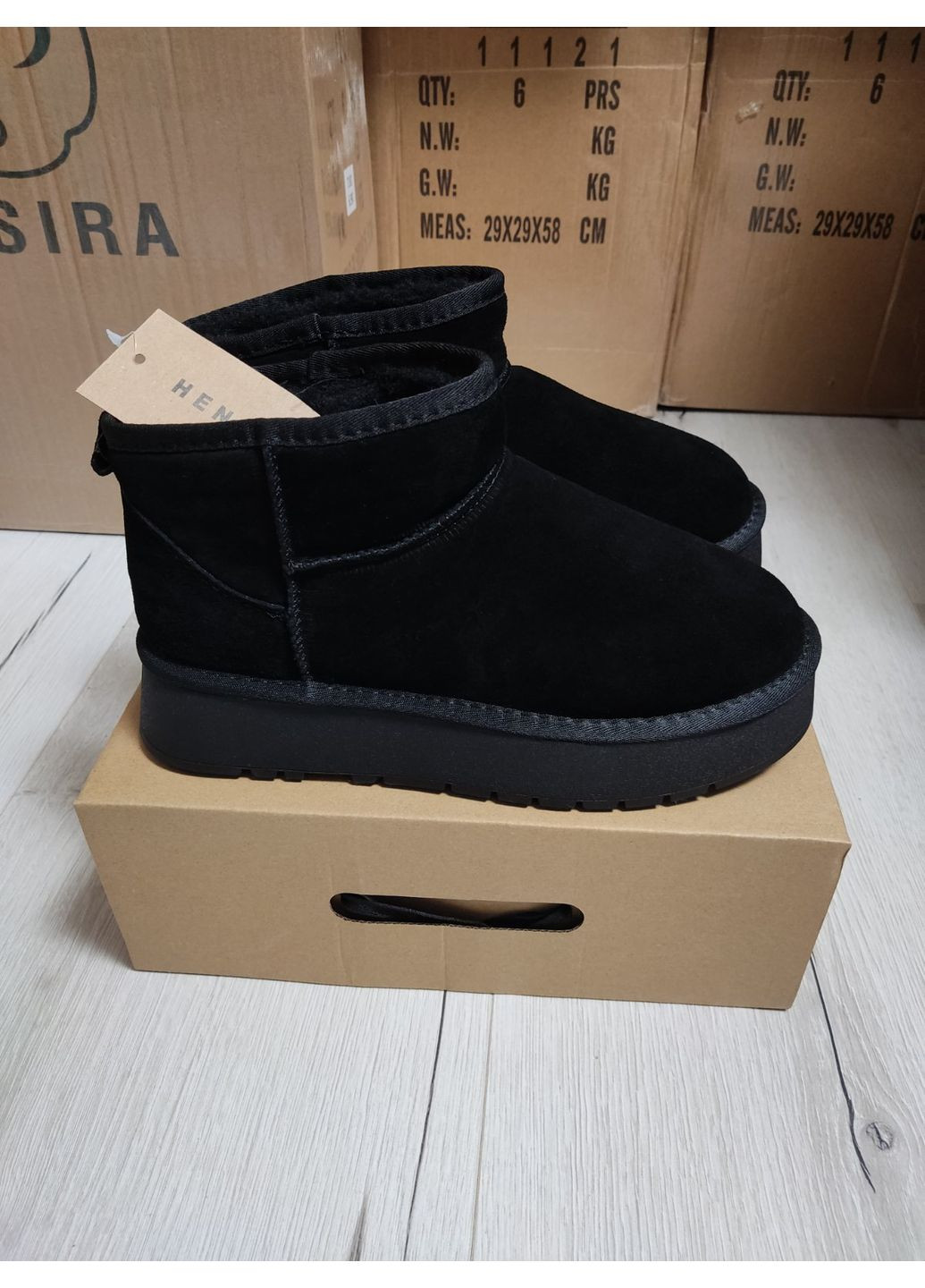 Замшеві уггі на платформі, уггі платформа, угги чорі Hengji (302087210)