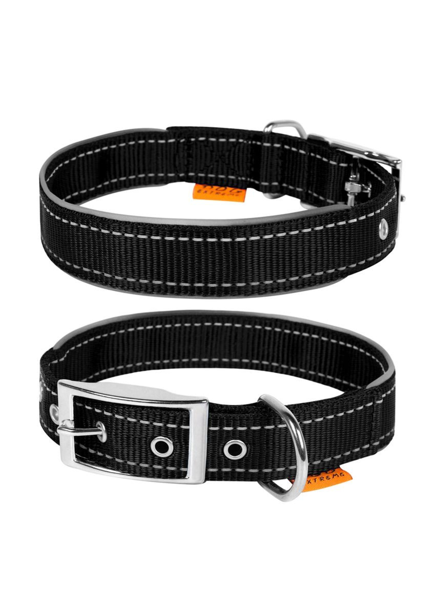 Нашийник Dog Extreme подвійний нейлоновий зі світловідбиваючою вставкою ш 40мм, дл 46-58см чорний Collar (336434636)