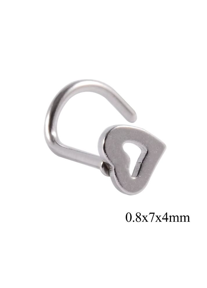 Сережки-цвяшки пірсинг гачок в ніс із серцем вигнутий із мед. стали стрази для носа No Brand (339869637)