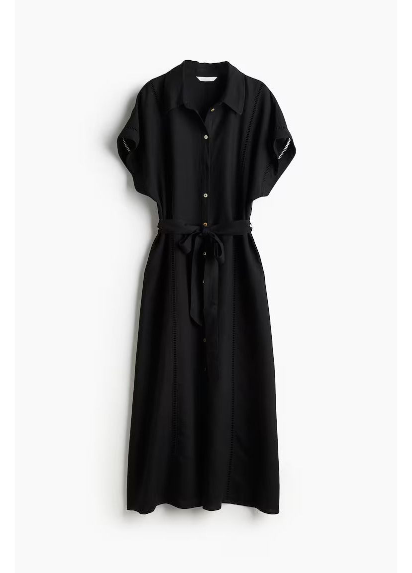 Чорна кежуал сукня максі у складі з льоном H&M однотонна