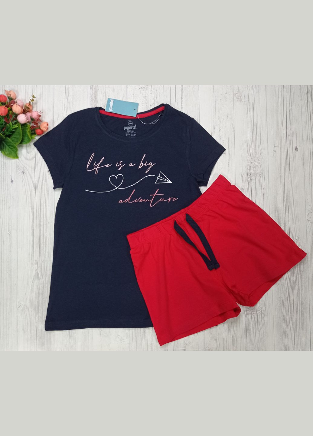 Комбінована всесезон піжама літня для дівчинки футболка + шорти Pepperts