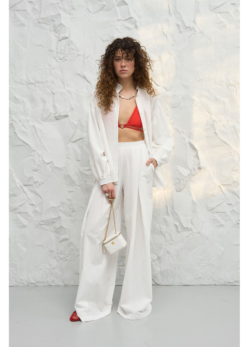 Комплект женский на лето хлопок рубашка + брюки палаццо MONACO молочный Handy Wear (329895799)