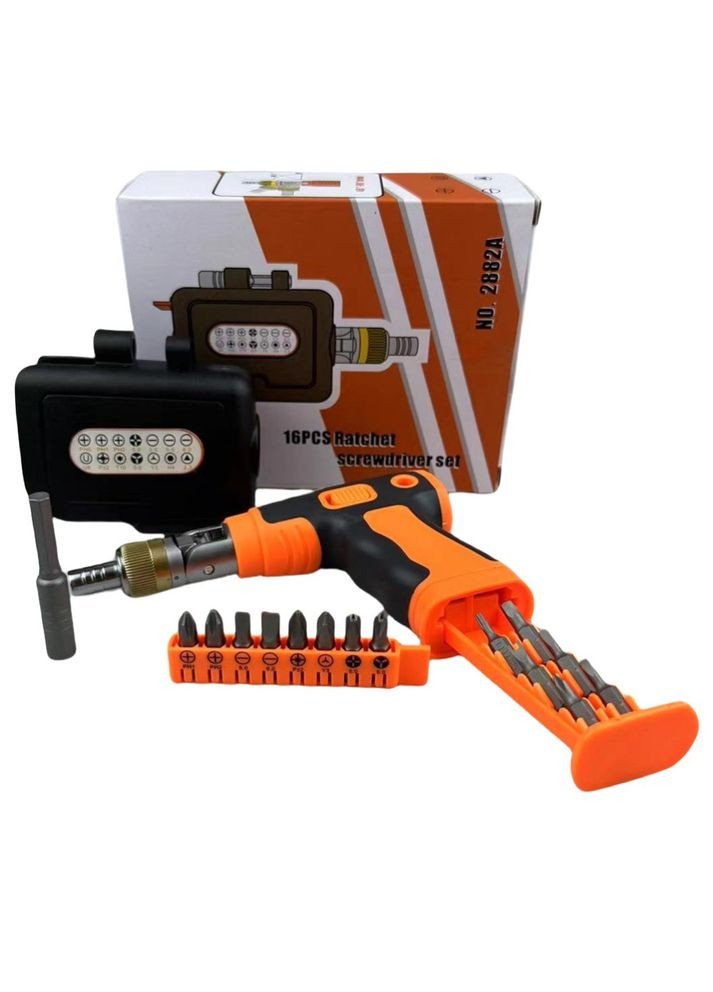 Отвертка с храповым механизмом + 14 битов, 2882A/Рабовая отвертка с трещоткой/Отвертка с сменными насадками Triangle (367060176)