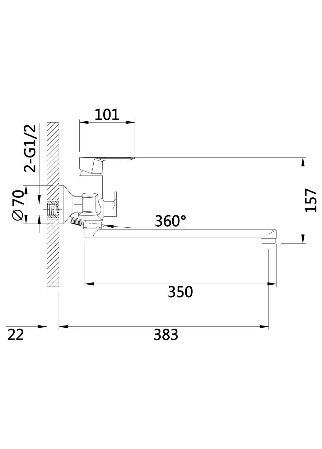 Смеситель для ванны Latwa с поворотным изливом (c душевым гарнитуром) (k35) LDLAT005BLA45420 Black LIDZ 005 (341326355)