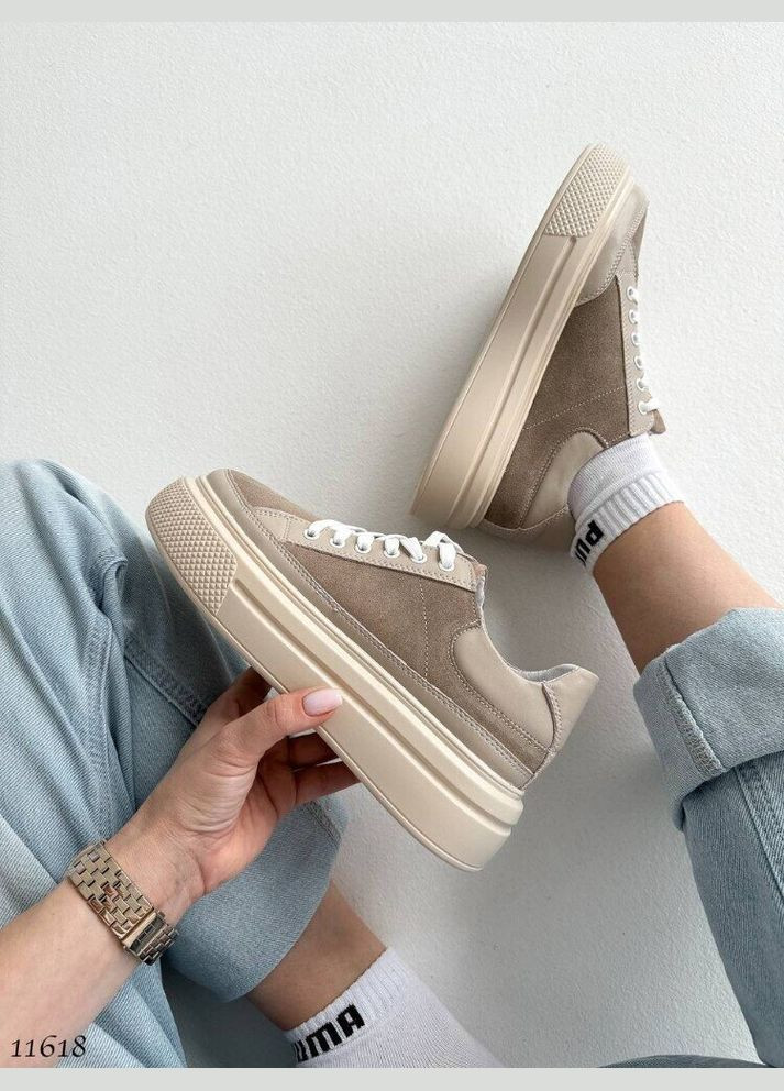 Бежевые кожаные кроссовки, кожаные женские кеды, женские кроссовки платформа Jessica Suppo бежевые демисезоны (315919580)