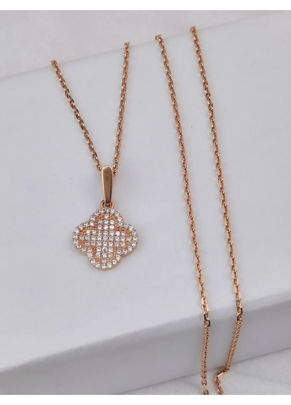 Срібний комплект 925 проби в позолоті у стилі Van Cleef (Ван Кліф) оздоблений камінцями 40 см No Brand (370203134)