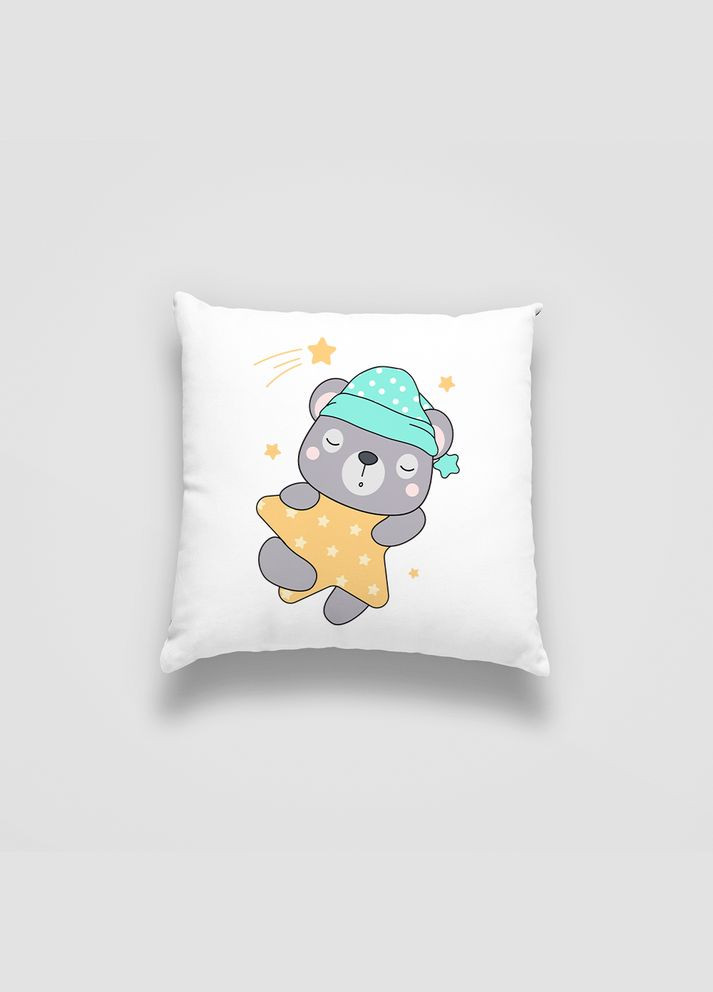 Подушка декоративна з дитячим оригінальним принтом "Сплячий ведмедик у ковпаку із зіркою. Sleeping bear" Push IT Кавун (316096086)