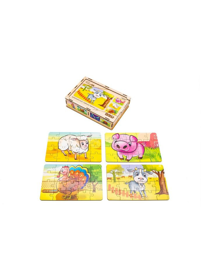 Дерев’яний дитячий пазл 4в1 "Свійські тварини" Puz-75595, 80 елементів PuzzleOK (315352095)
