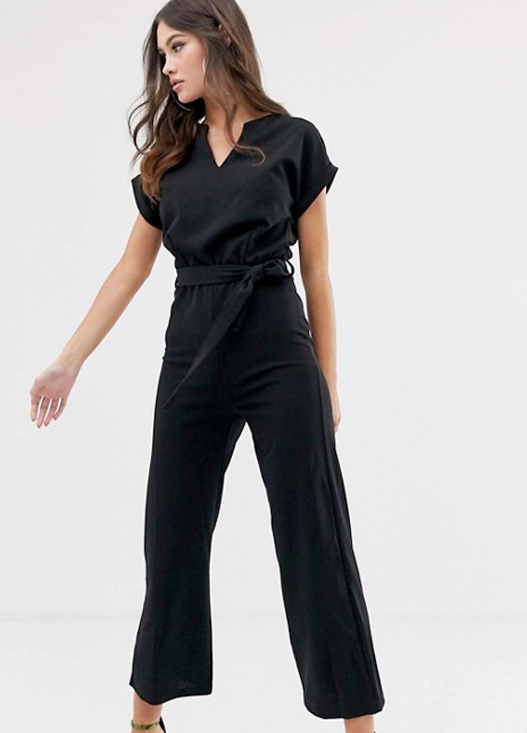 Комбинезон женский с кюлотами. Boohoo штани однотонный чёрный повседневный