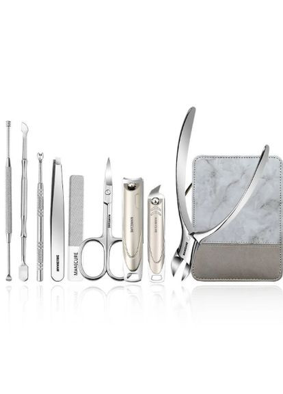 Набір для манікюру та педикюру з нержавіючої сталі у сумці 9 предметів makeup Kit&Manicure Set (Сірий) Milk Makeup (297869198)