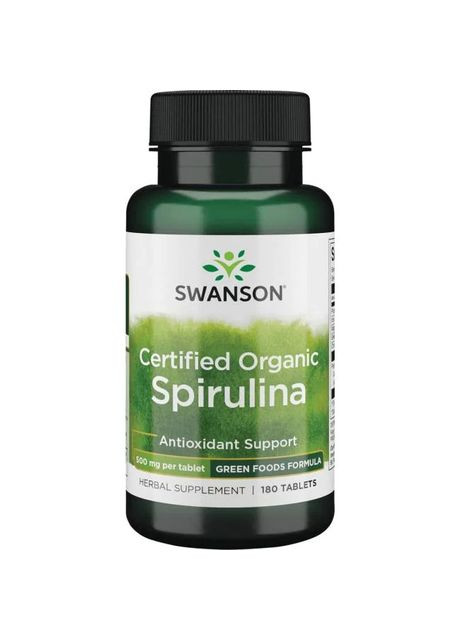 , Спіруліна органічна, Certified Organic Spirulina, 500 мг, 180 таблеток Swanson (264648197)