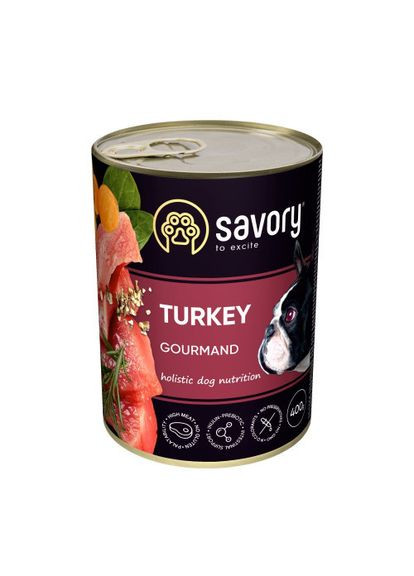 Вологий корм для дорослих собак усіх порід, з індичкою, 400 г Savory (322874543)