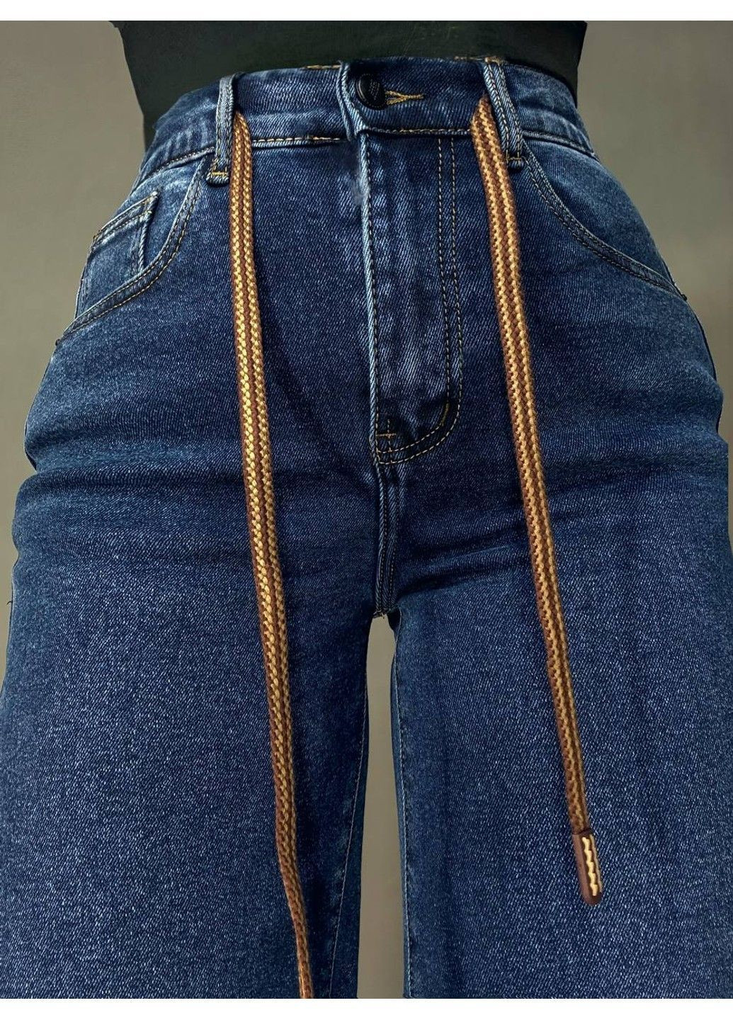 Джинси жіночі 8331 утеплені на флісі палаццо прямі з резинкою на талії сині Vanver - (363449418)