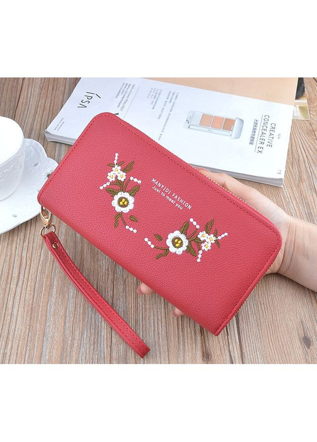 Модный женский кошелек клатч с вышивкой цветами на молнии экокожа для девушекный клатч для денег ProDobro (363259167)