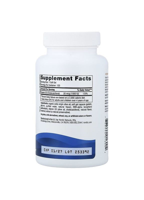 Витамин D3, 25 мкг (1000 МЕ), вкус апельсина, Vitamin D3, 120 мини капсул Nordic Naturals (373313496)