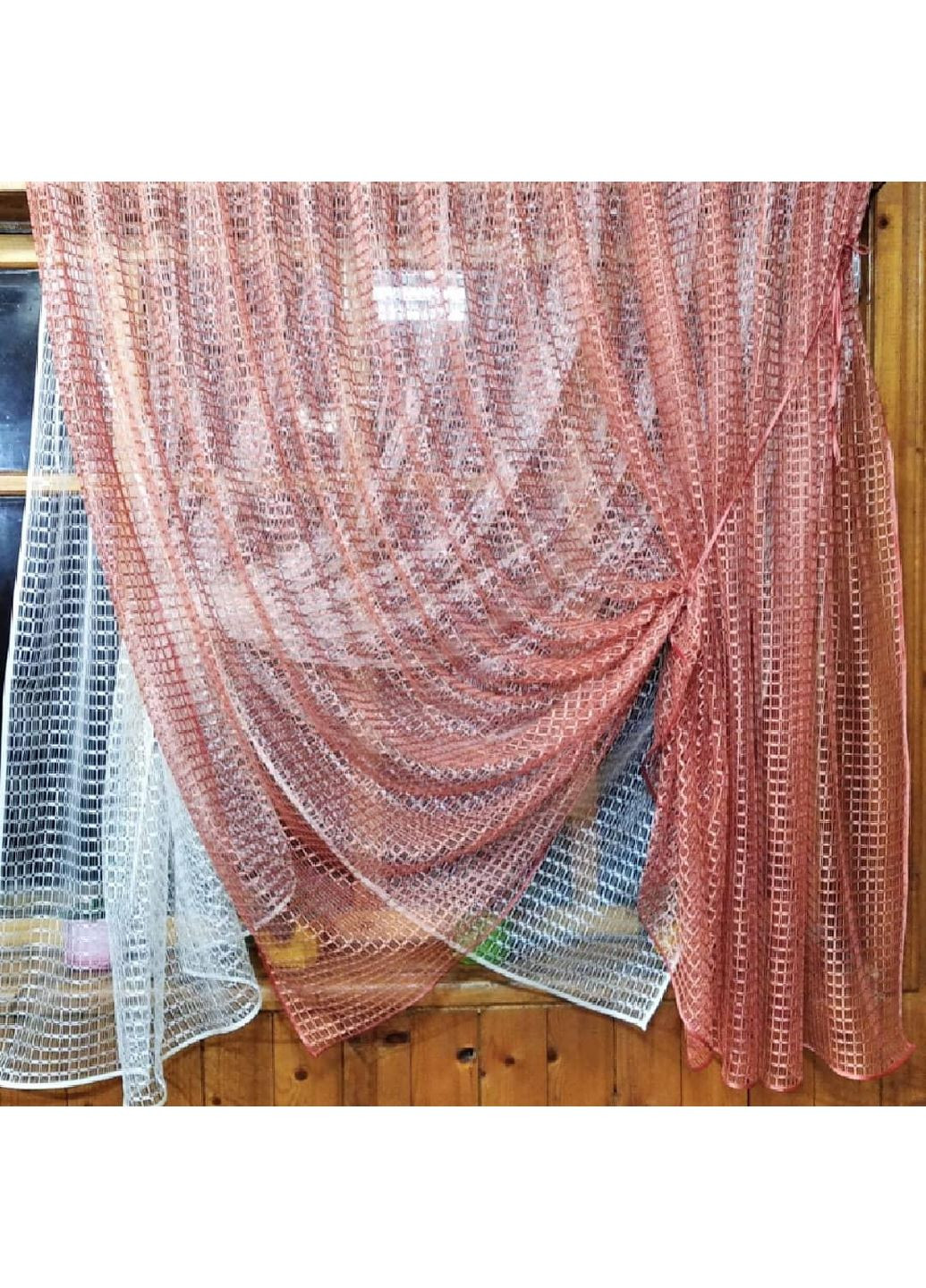 Кухонная занавеска готова короткая Дина терракот и молочка No Brand (372134004)