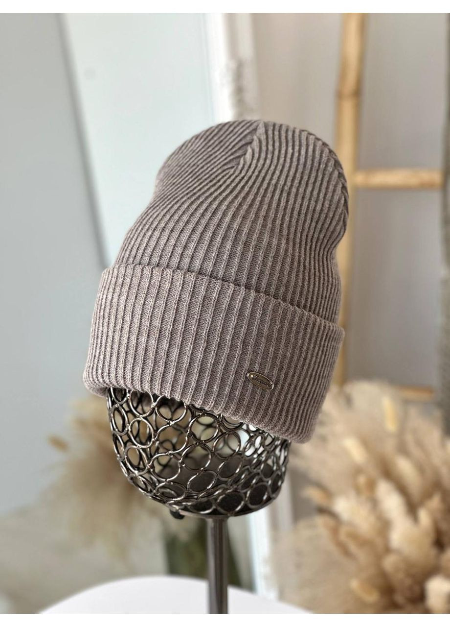 Женская шапка с невысокой лопаткой вязаная. Женская шапка с двойным отворотом универсального размера JK (362146243)