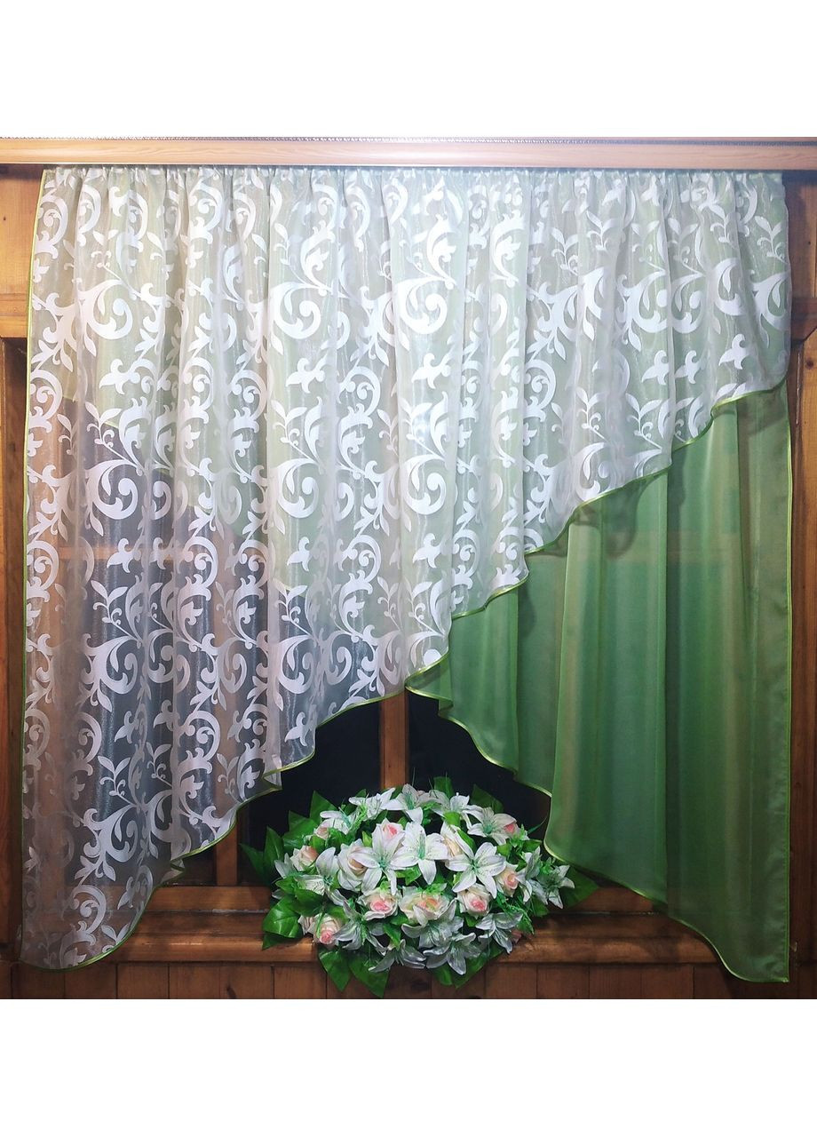 Занавеска готовая арка Стелла оливковый вензель айвори No Brand (372133937)