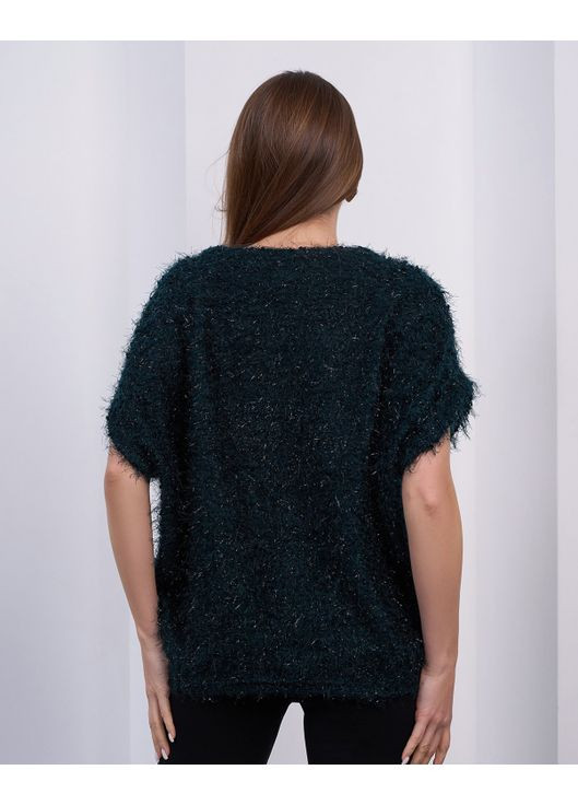 Темно-зеленый демисезонный фактурный свитер с приспущенными рукавами ISSA PLUS