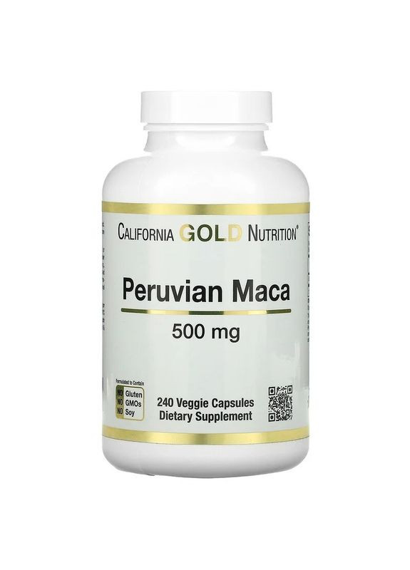 Маку перуанську 500 мг Peruvian Maca 240 рослинних капсул California Gold Nutrition (263603573)