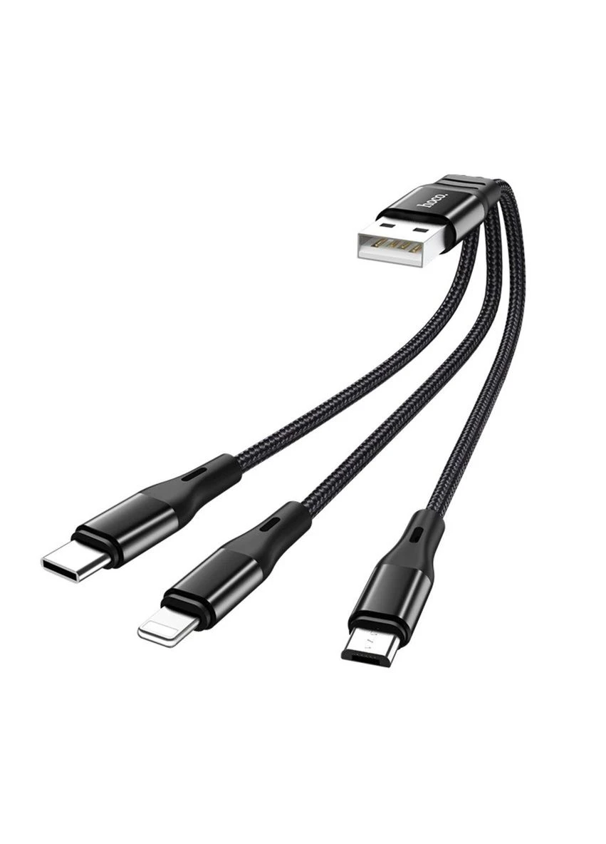 Кабель X47 USB для iP+TypeC+Micro 2.4A, 0.25m, nylon, алюминиевые подключения, Black Hoco (307150635)