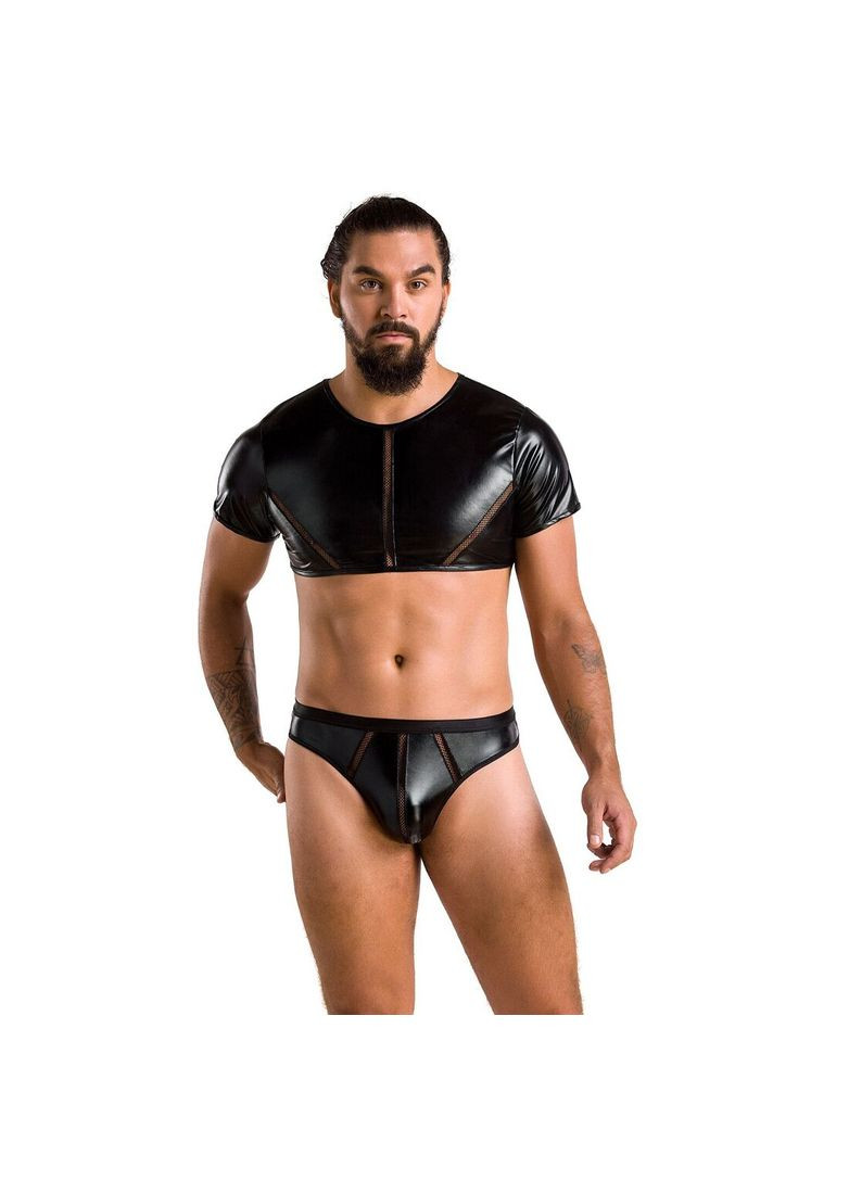 Комплект чоловічої білизни під латекс 057 SET PETER L/XL Black, кроп-топ, стринги Passion (369951932)