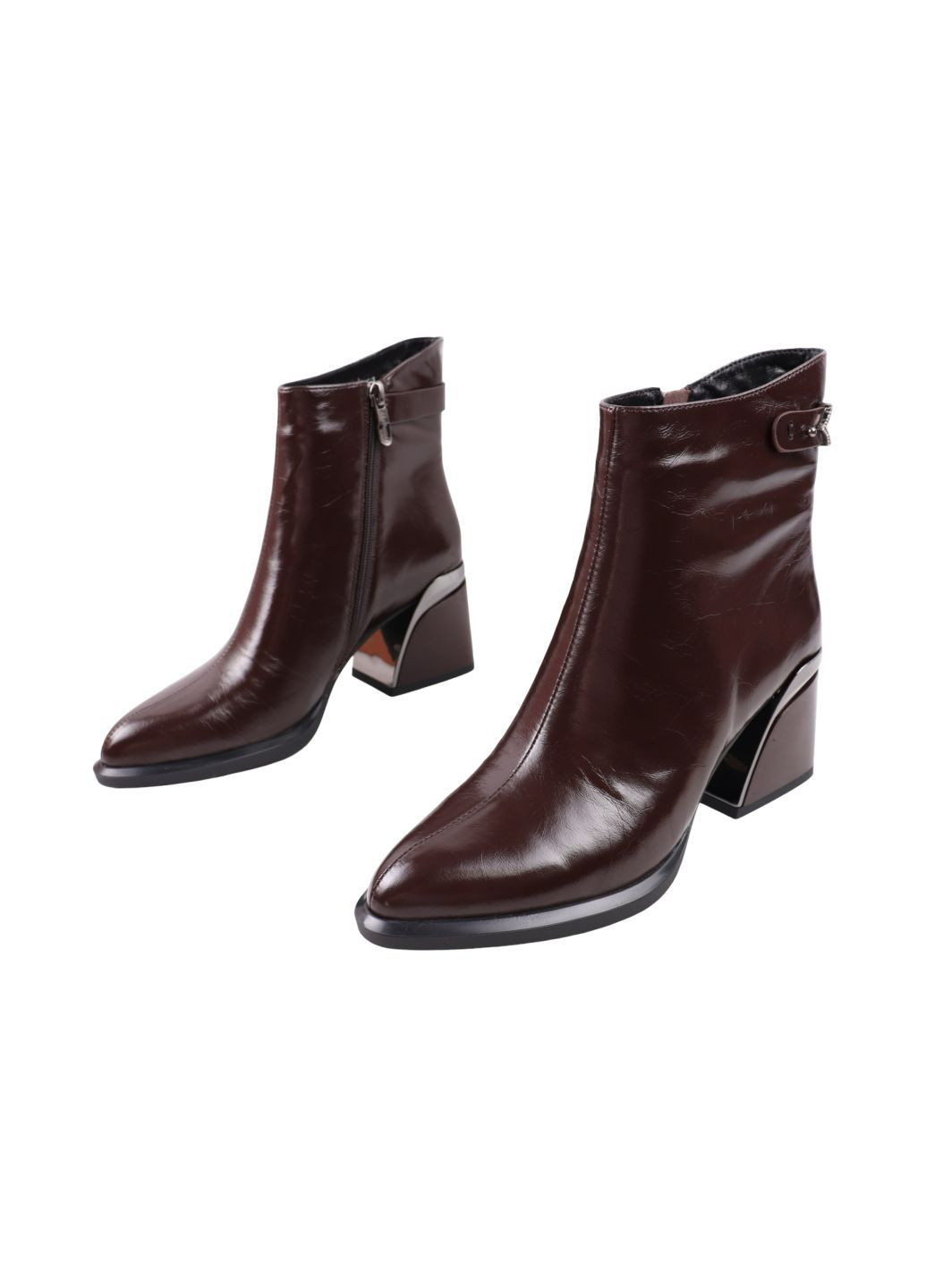 Коричневые ботильоны женские кабировые натуральная лаковая кожа Angelo Vani 307-25DH