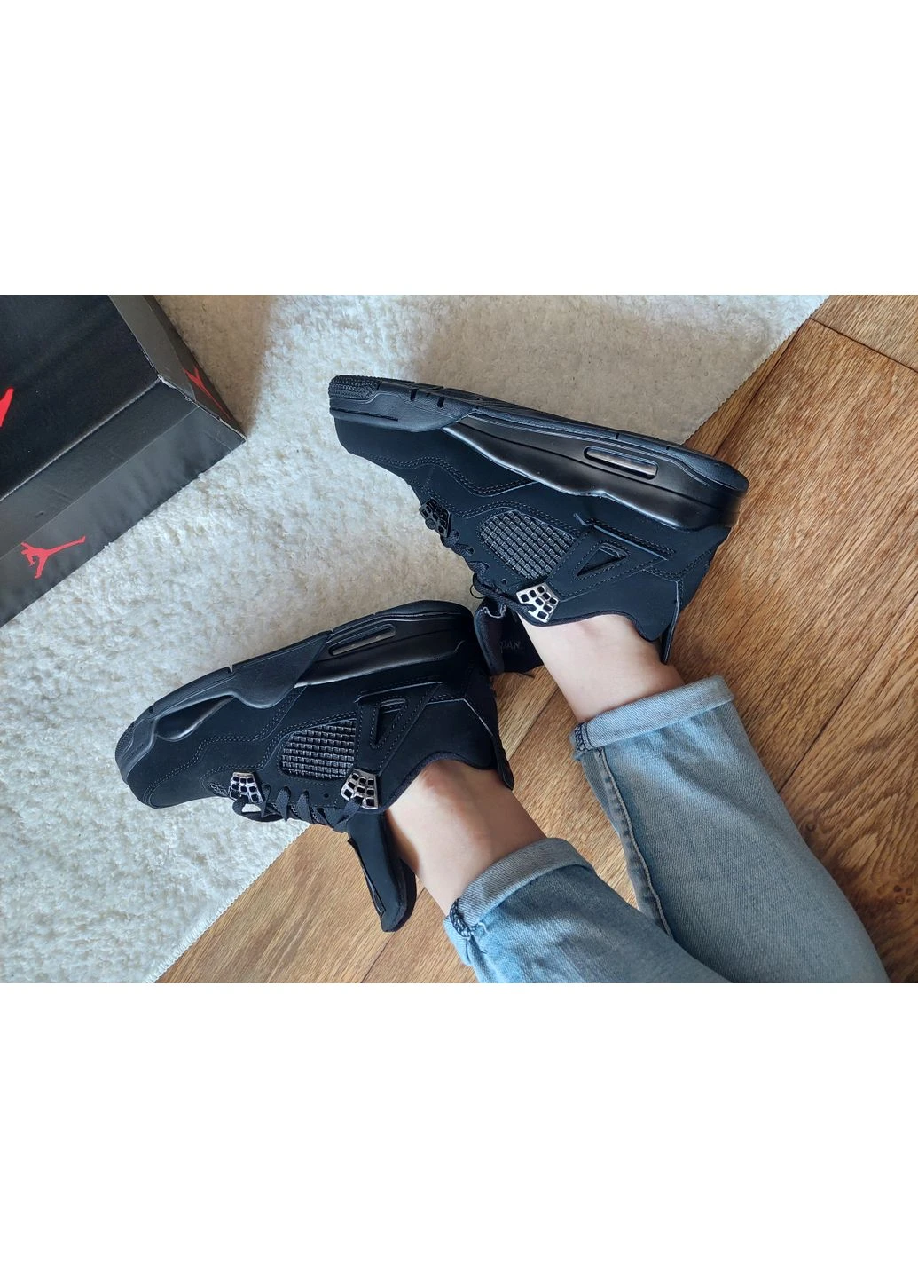 Чорні кросівки чоловічі nike retro 4 black cat найк аір ретро чорні демісезон No Brand