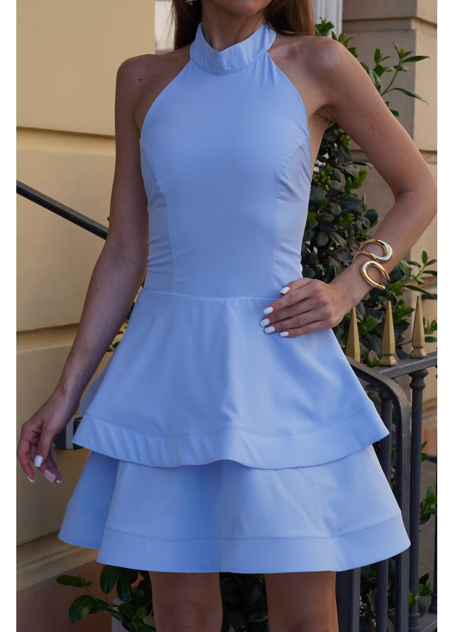 Голубое повседневный, вечернее, кэжуал женское платье с открытой спиной No Brand однотонное