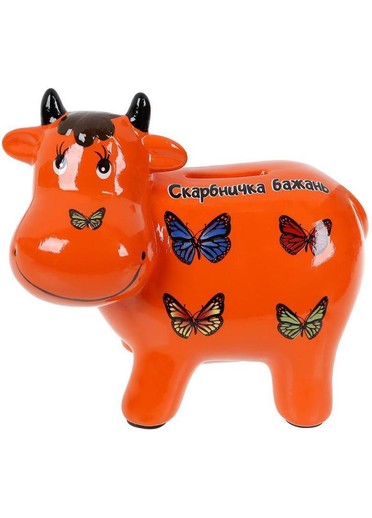 Скарбничка керамічна Корівка «Скарбничка бажань» 14х17см, помаранчева Bona (329894931)