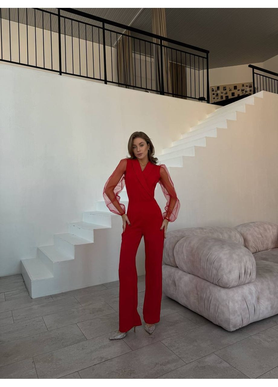 Комбінезон Україна комбінезон-брюки червоний святковий, коктейльний, повсякденний, діловий, кежуал, джинсовий, вечірній креп-дайвінг