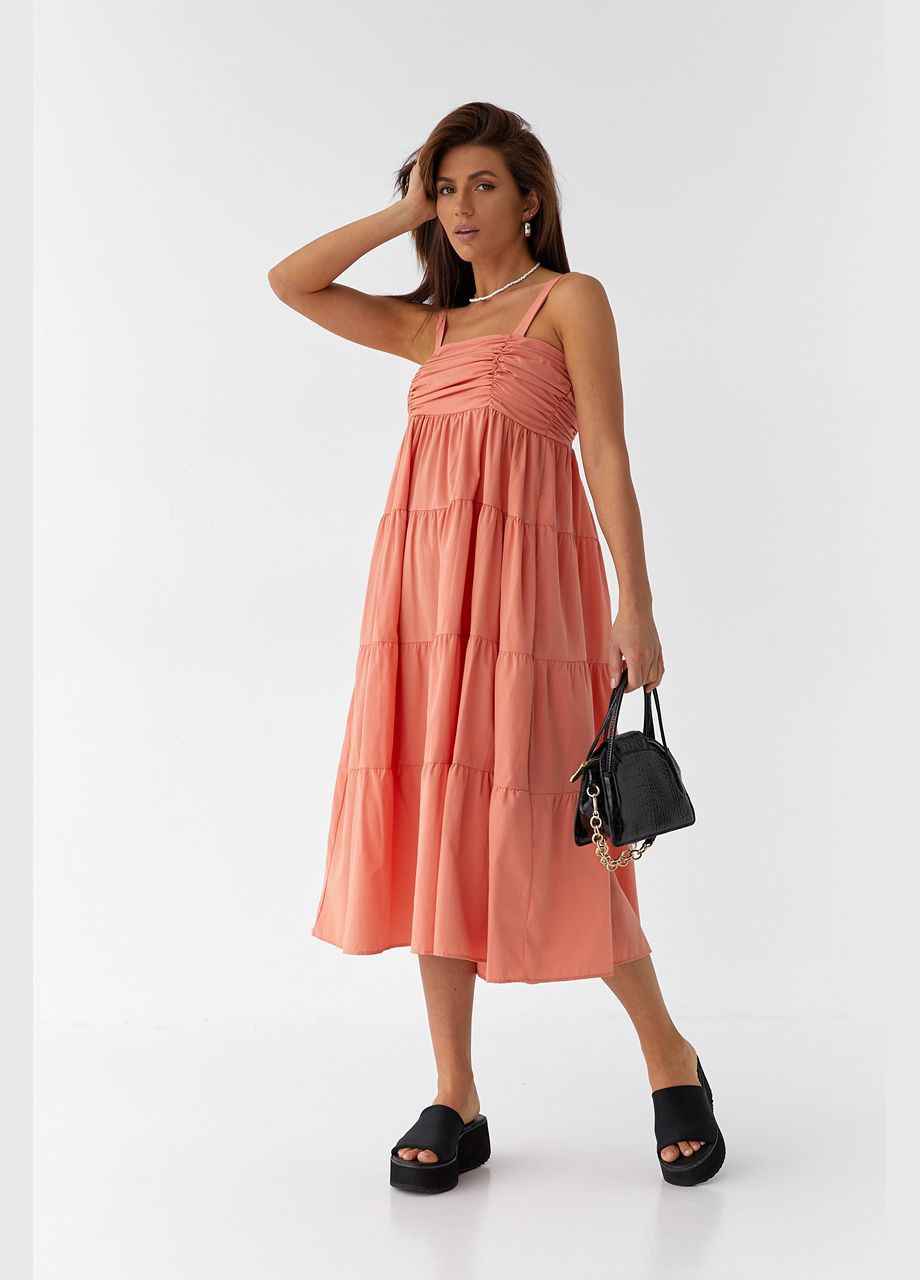 Летний женский сарафан миди с драпировкой на полочке Liton однотонный