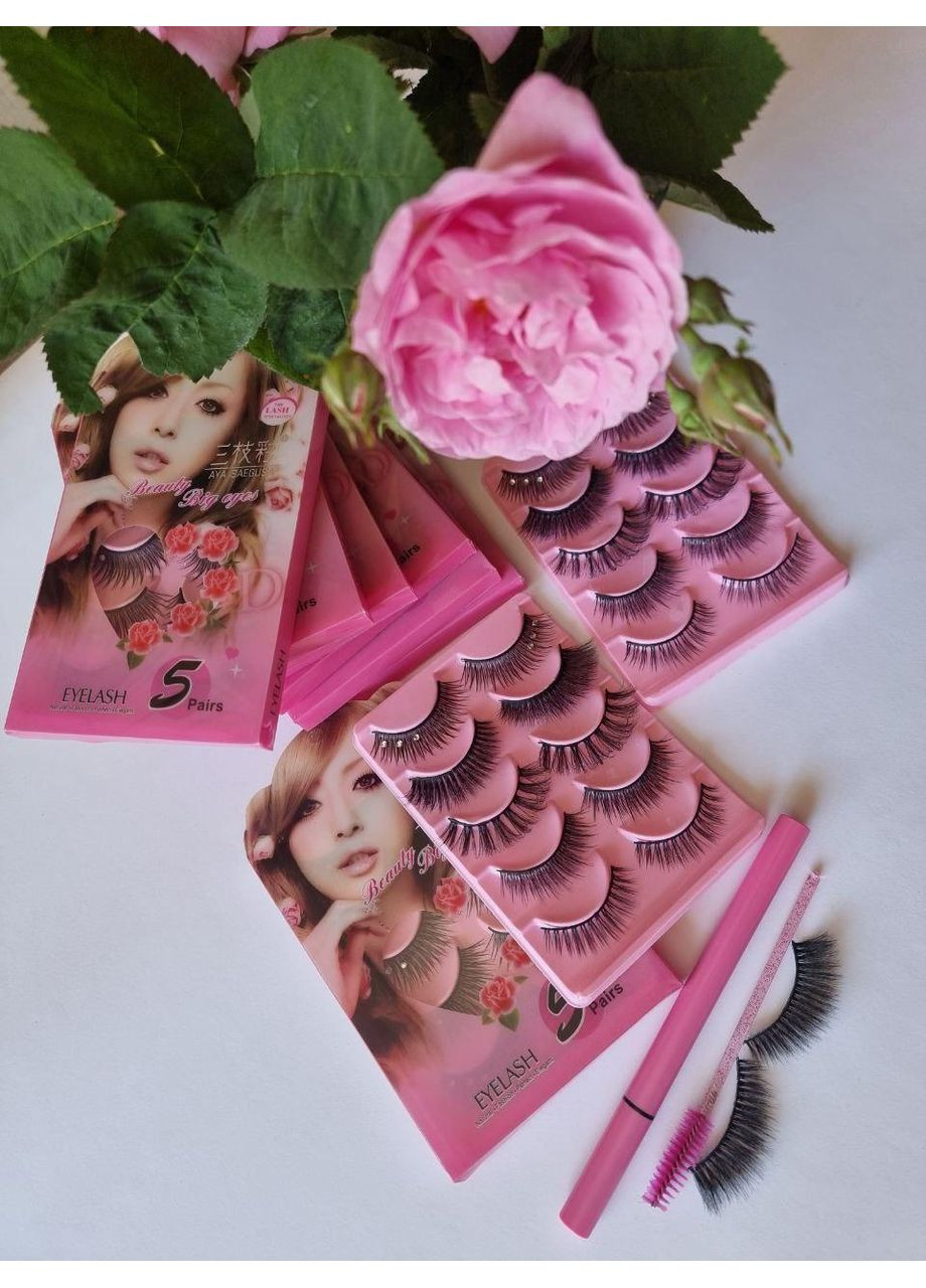 Набір багаторазові вії без магнітів 5 моделей пар Класика 2Д + 3Д + Стрази + Маркер підводка Magnetic Lashes (366668434)