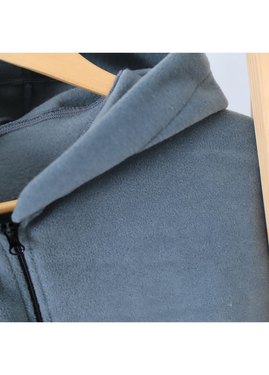 Серо-зеленый зимний детский теплый флисовый термо костюм (изюпка с капюшоном + штаны палаццо)серо-зеленый брючный No Brand