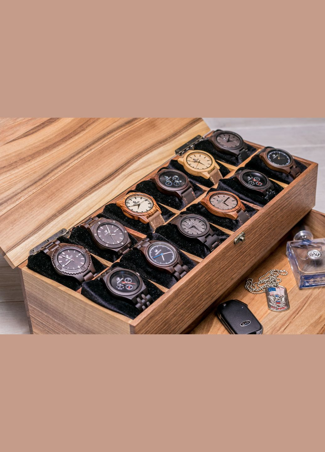 Коробочка для годинників з дерев'яною кришкою 12 з ящиком EcoWalnut (295266151)