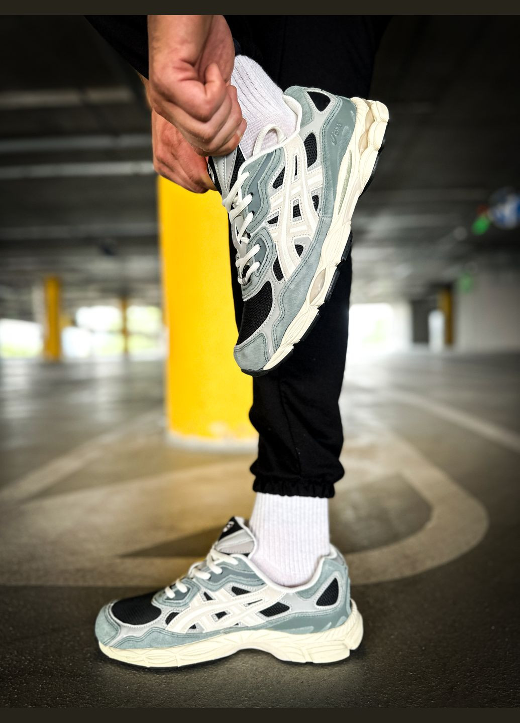 Зеленые демисезонные кроссовки мужские и женские asics gel-nyc green grey | асикс гель-нюк зеленые серые No Brand