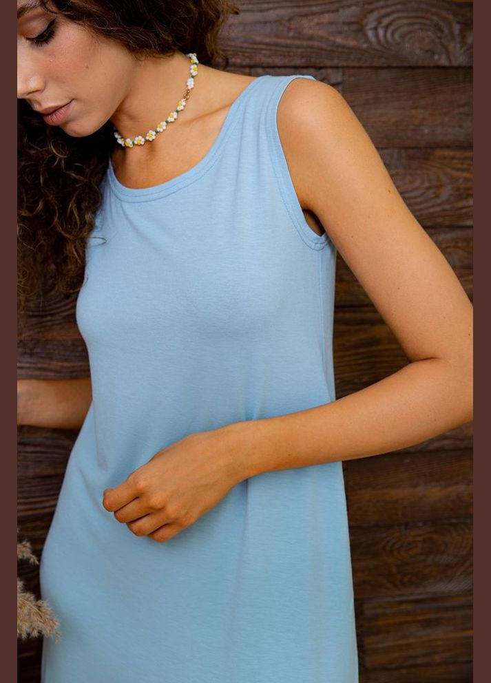 Голубое повседневный летнее платье без рукавов свободного кроя для женщин с рюшей красное (sku_167r100-2) No Brand однотонное