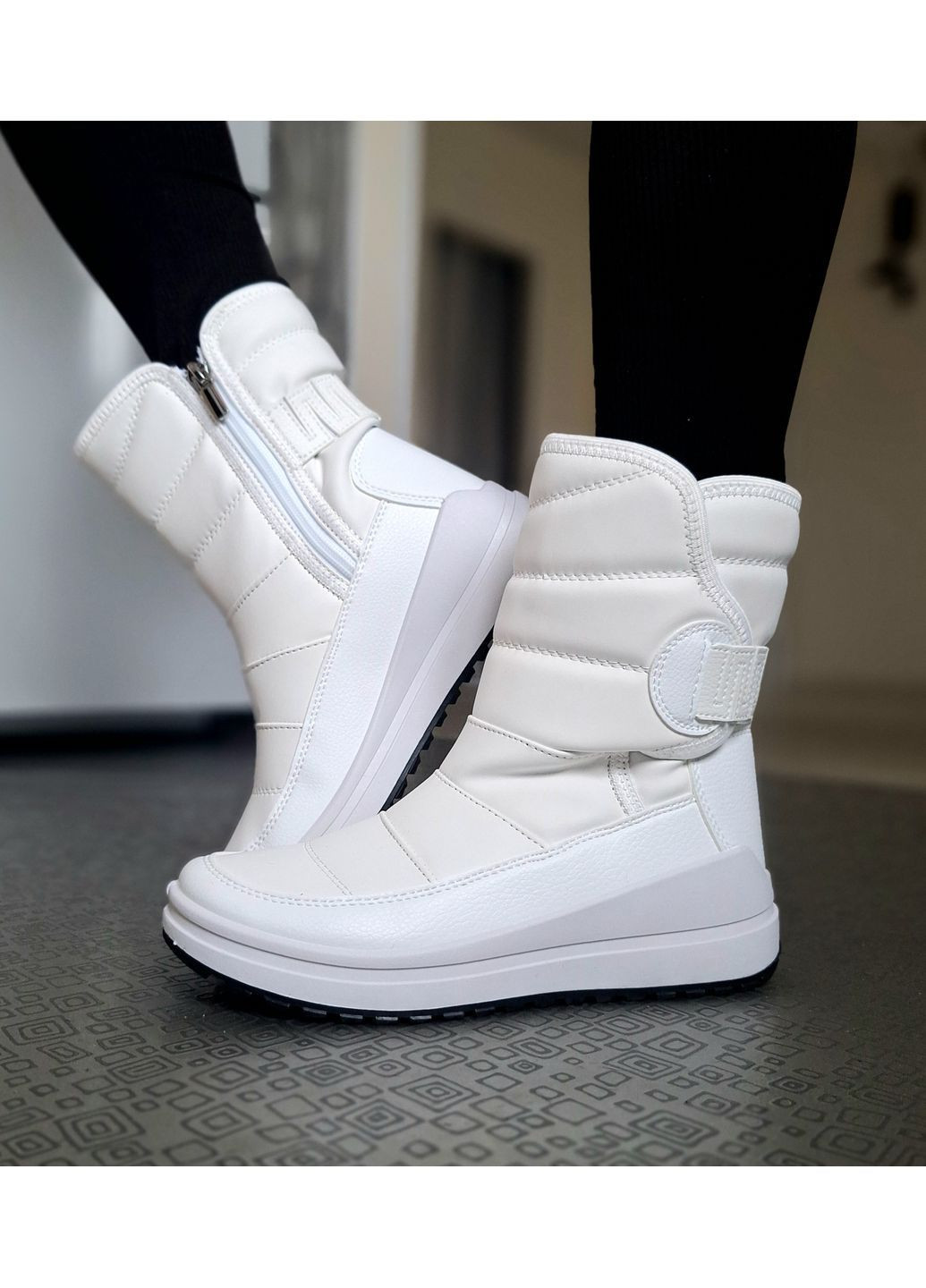 Білі зимові жіночі черевики на хутрі теплі з блискавкою Progress Дутики (366290172)