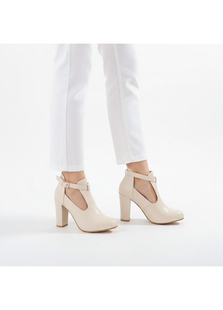 Seven Женские кожаные ботильйоны на каблуке 1744 Бежевые бежевый з искусственная кожа, — демисезон (368147786)